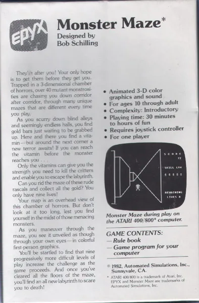 Monster Maze box back