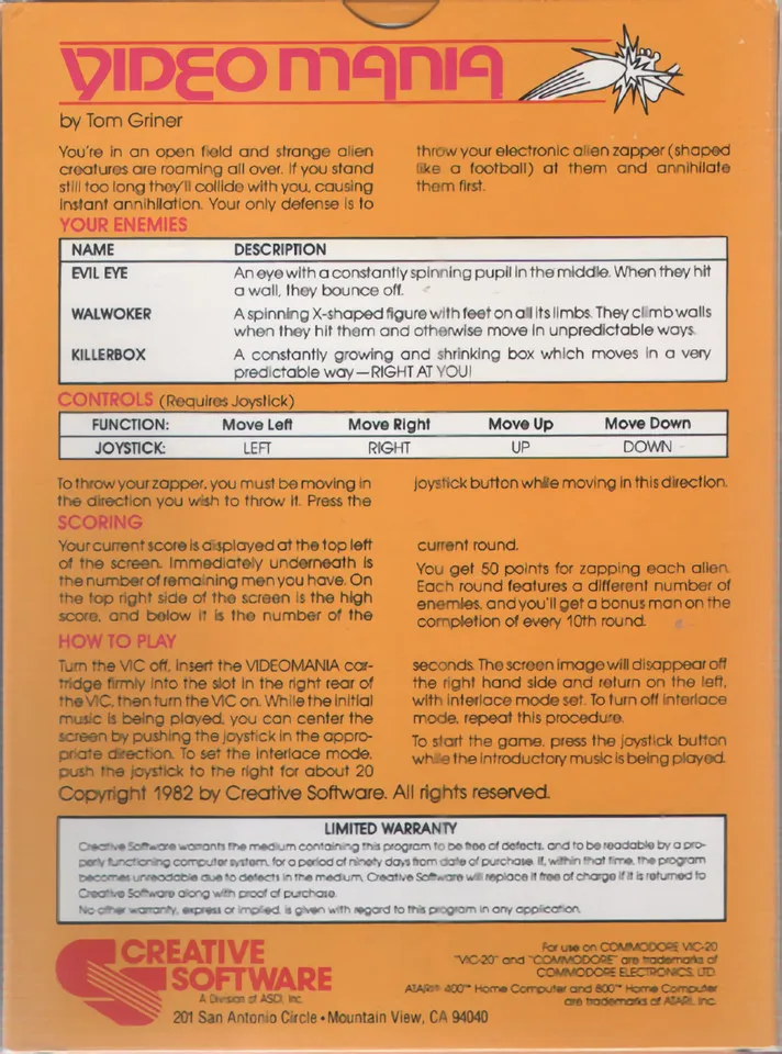 Videomania box back