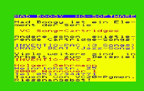 Backdrop artwork for VC Song-Cartridge - The Mad Boogy
