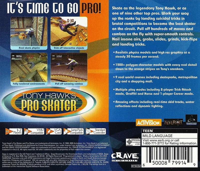 Tony Hawk's Pro Skater box back