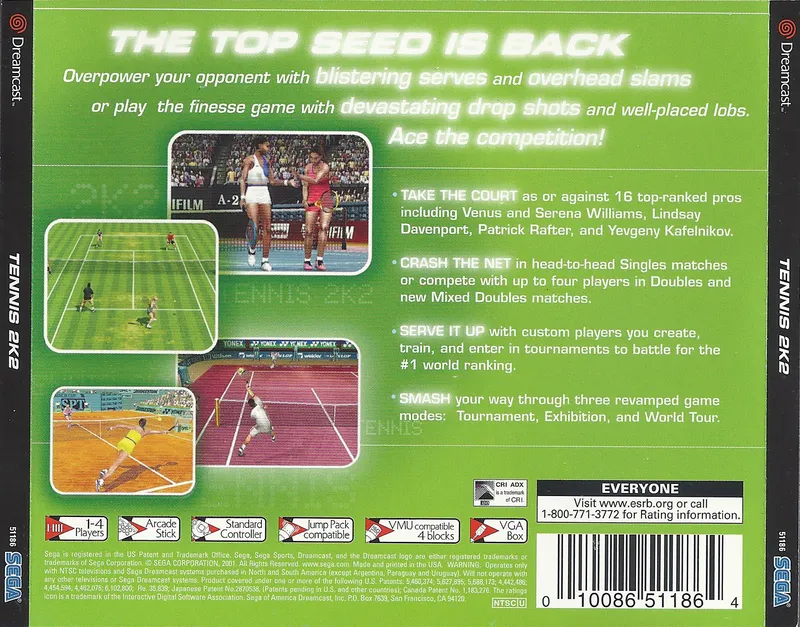 Tennis 2K2 box back