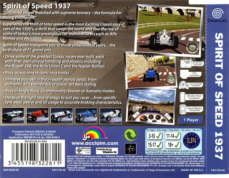 Spirit of Speed 1937 box back