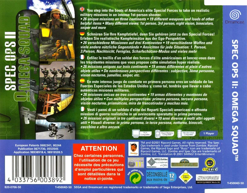 Spec Ops II: Omega Squad box back