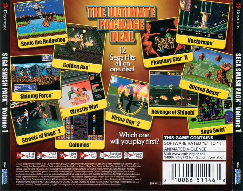 Sega Smash Pack Volume 1 box back