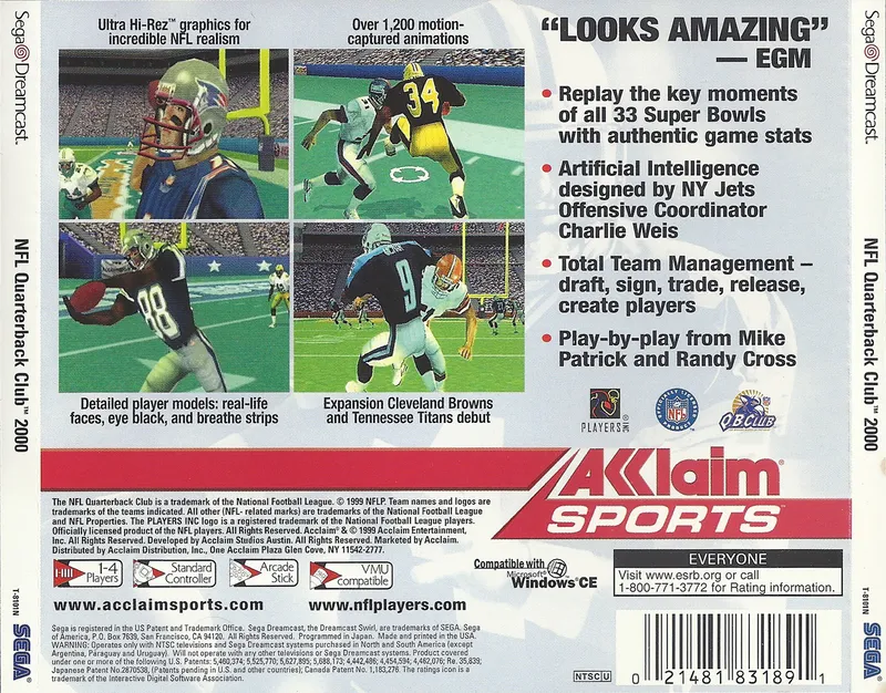 NFL Quarterback Club 2000 box back