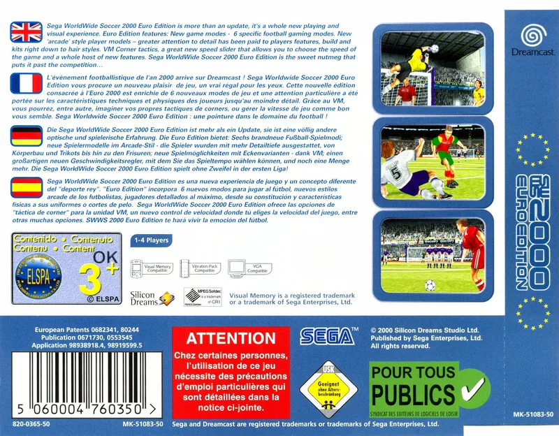 Sega Worldwide Soccer 2000 Euro Edition box back