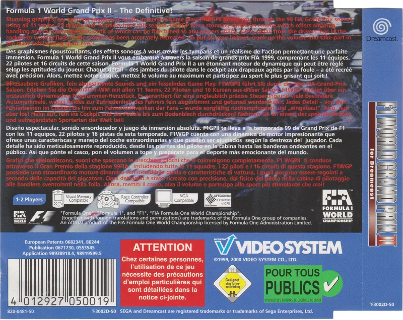 F1 World Grand Prix II box back