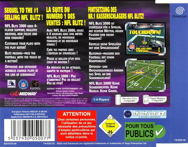 NFL Blitz 2000 box back