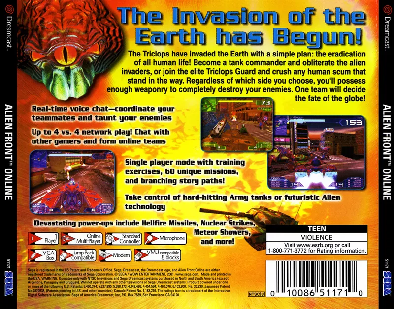 Alien Front Online box back