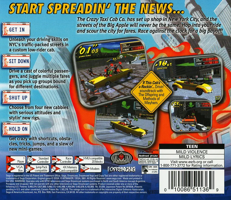 Crazy Taxi 2 box back