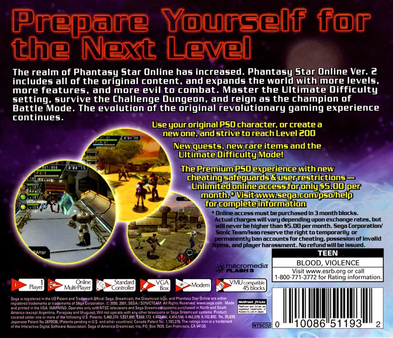 Phantasy Star Online Ver. 2 box back