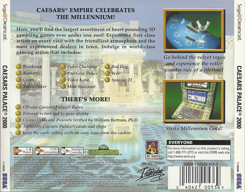 Caesars Palace 2000: Millennium Gold Edition box back