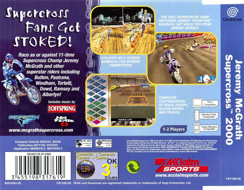 Jeremy McGrath Supercross 2000 box back
