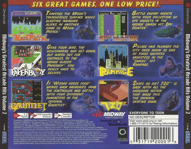 Midway's Greatest Arcade Hits Volume 2 box back