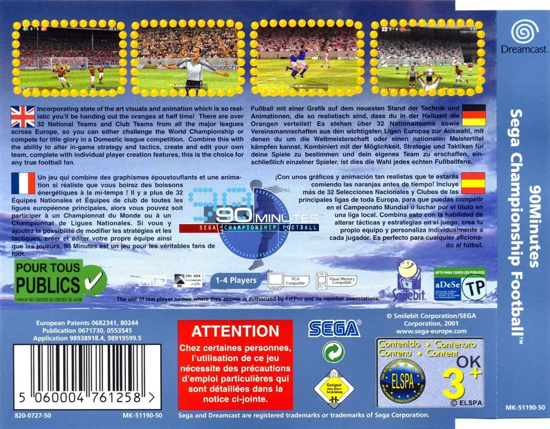 90 Minutes: Sega Championship Football box back