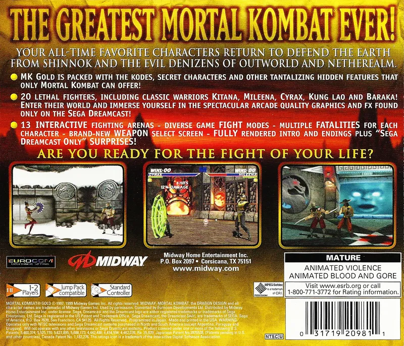 Mortal Kombat Gold box back