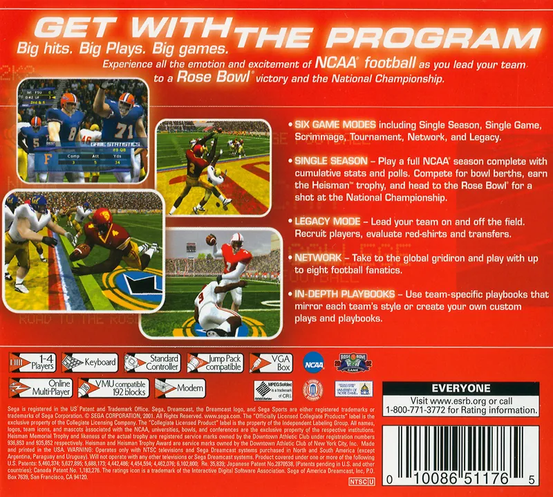 NCAA College Football 2K2 box back