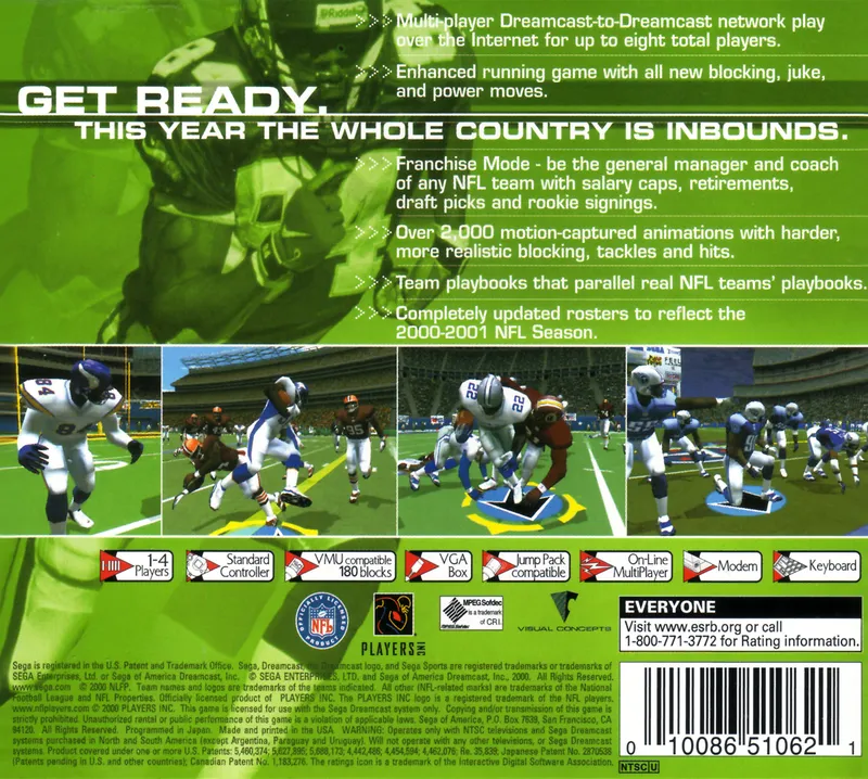 NFL 2K1 box back