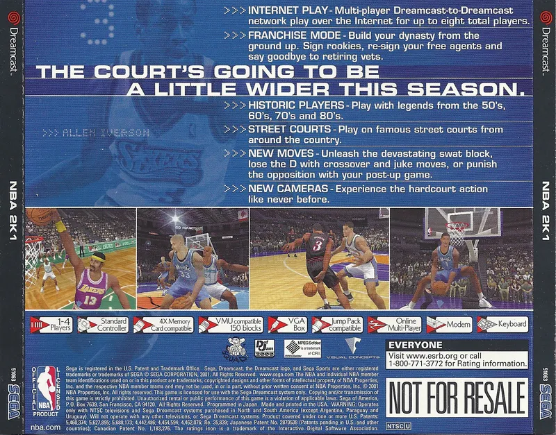 NBA 2K1 box back
