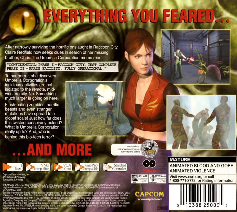 Resident Evil Code: Veronica box back