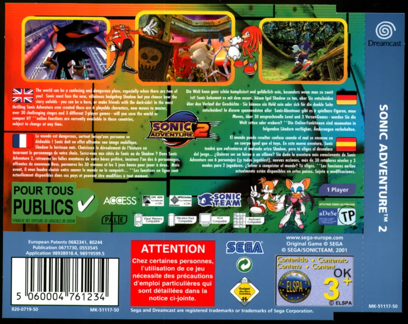 Sonic Adventure 2 box back
