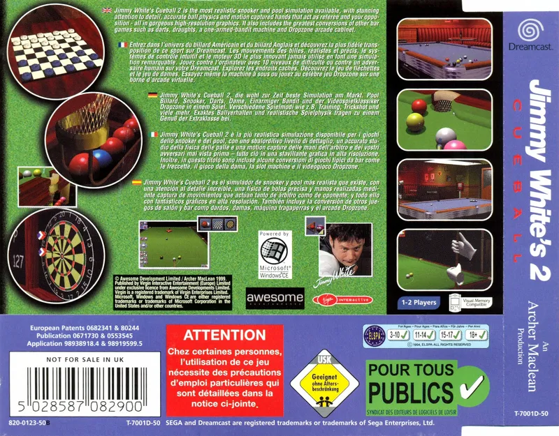 Jimmy White's 2: Cueball box back