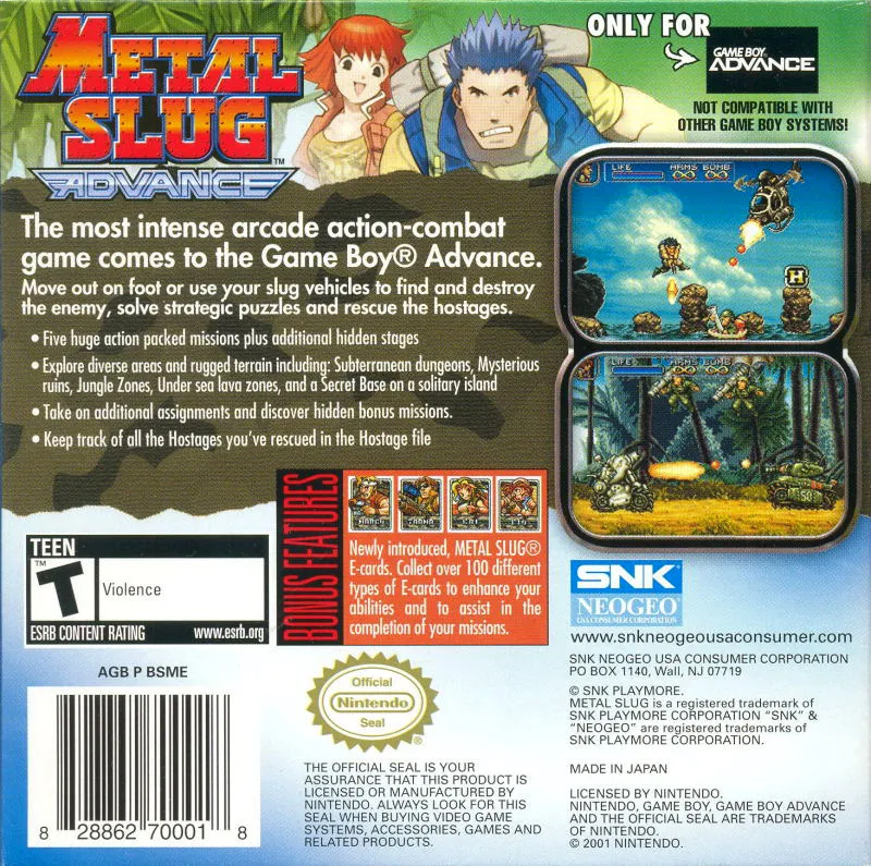 Metal Slug Advance box back