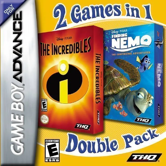 2 Games in 1: Finding Nemo: The Continuing Adventures + The Incredibles cover art for Nintendo Game Boy Advance