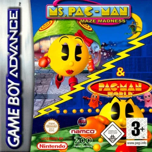 2 Great Games!: Pac-Man World + Ms. Pac-Man: Maze Madness cover art for Nintendo Game Boy Advance