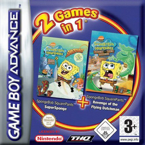 2 Games in 1: SpongeBob SquarePants: Revenge of the Flying Dutchman + SpongeBob SquarePants: SuperSponge cover art for Nintendo Game Boy Advance