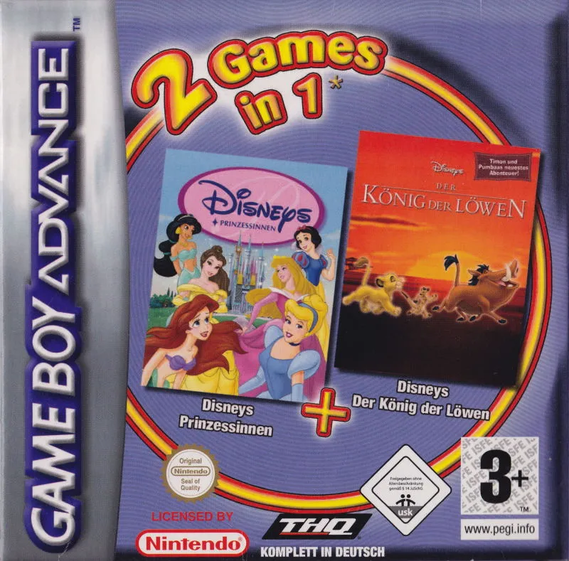 2 Games in 1 Double Pack: Disney Princess & The Lion King cover art for Nintendo Game Boy Advance