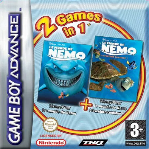 2 Games in 1: Finding Nemo + Finding Nemo: The Continuing Adventures cover art for Nintendo Game Boy Advance