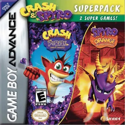 Crash & Spyro Superpack: Spyro Orange: The Cortex Conspiracy + Crash Bandicoot Purple: Ripto's Rampage cover art for Nintendo Game Boy Advance