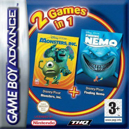 2 Games in 1: Monsters, Inc. + Finding Nemo cover art for Nintendo Game Boy Advance