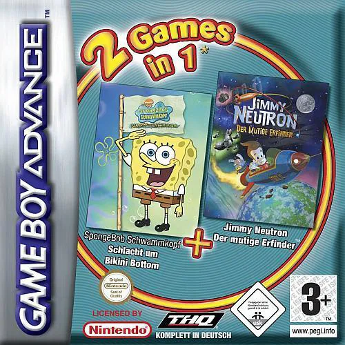 2 Games in 1: SpongeBob SquarePants: Battle for Bikini Bottom + Jimmy Neutron Boy Genius cover art for Nintendo Game Boy Advance