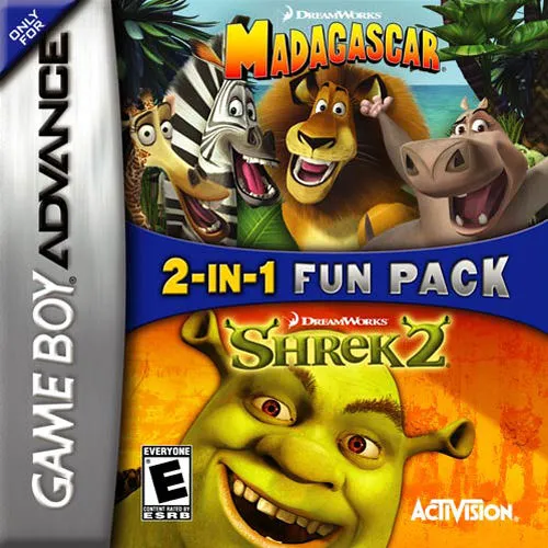 2-in-1 Fun Pack - Shrek 2 + Madagascar cover art for Nintendo Game Boy Advance