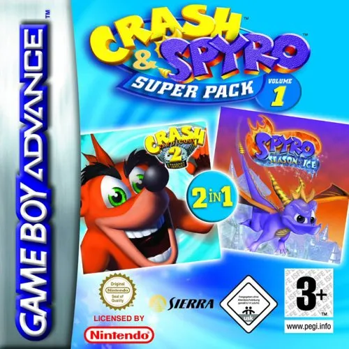 Crash and Spyro SuperPack Volume 1: Crash N-Tranced and Spyro: Season of Ice cover art for Nintendo Game Boy Advance