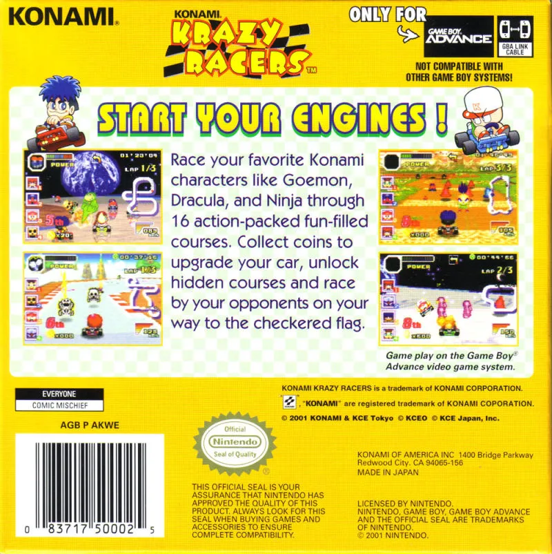 Konami Krazy Racers box back