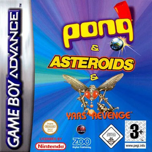 3 Games in One!: Yars' Revenge + Asteroids + Pong cover art for Nintendo Game Boy Advance
