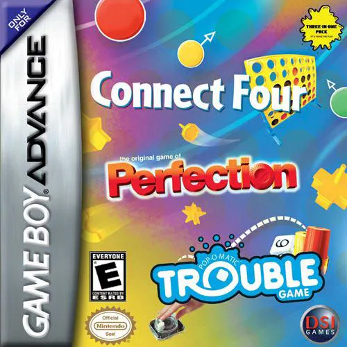 Three-in-One Pack: Connect Four + Perfection + Trouble box art