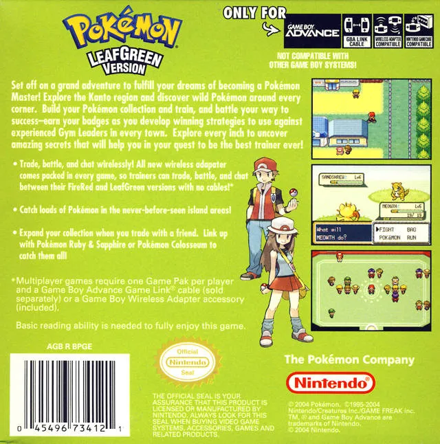 Pokémon LeafGreen Version box back
