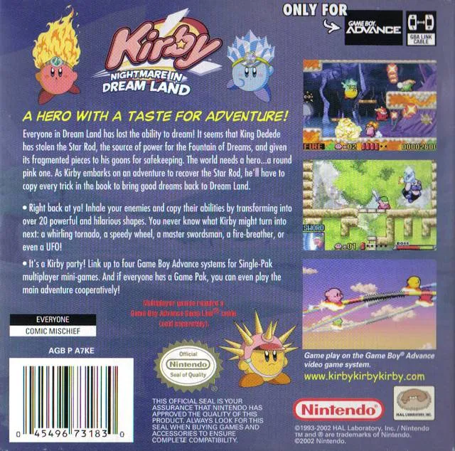 Kirby: Nightmare in Dream Land box back