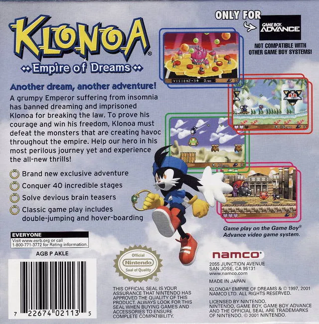 Klonoa: Empire of Dreams box back