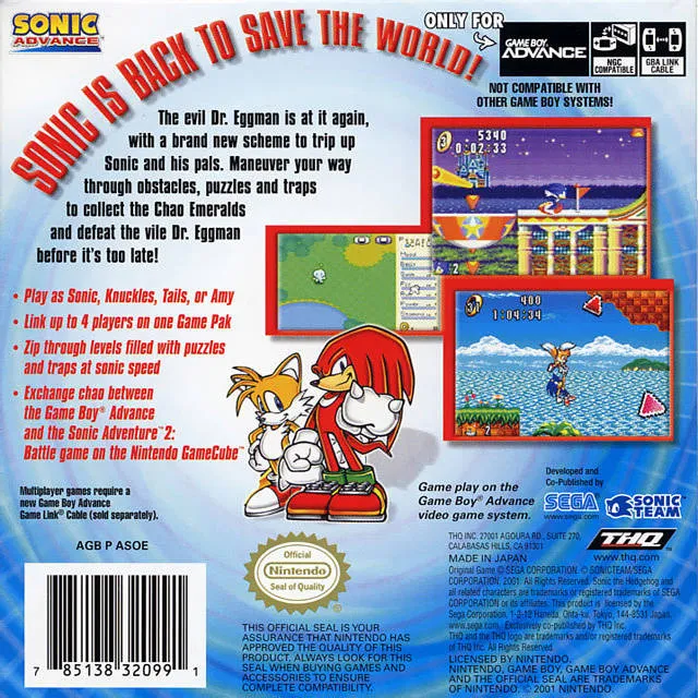 Sonic Advance box back