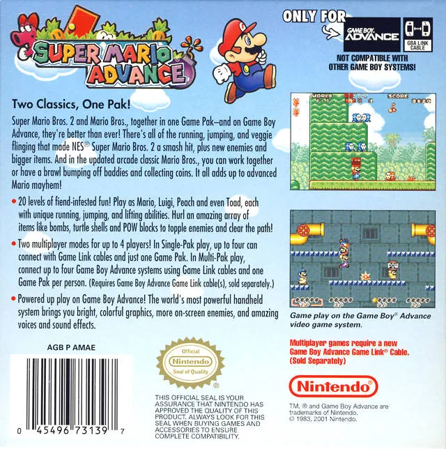 Super Mario Advance box back