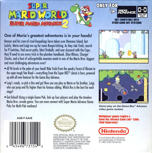 Super Mario Advance 2: Super Mario World box back