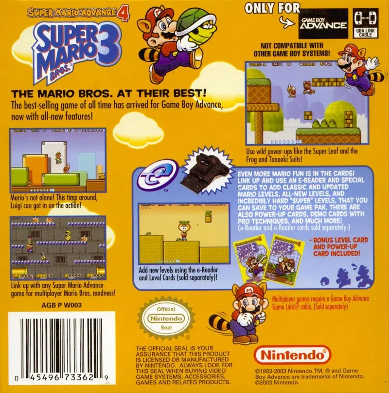 Super Mario Advance 4: Super Mario Bros. 3 box back