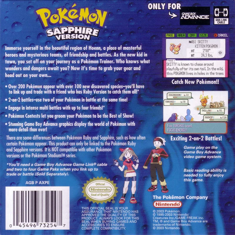 Pokémon Sapphire Version box back