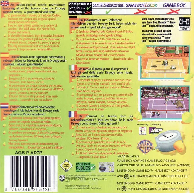 Droopy's Tennis Open box back