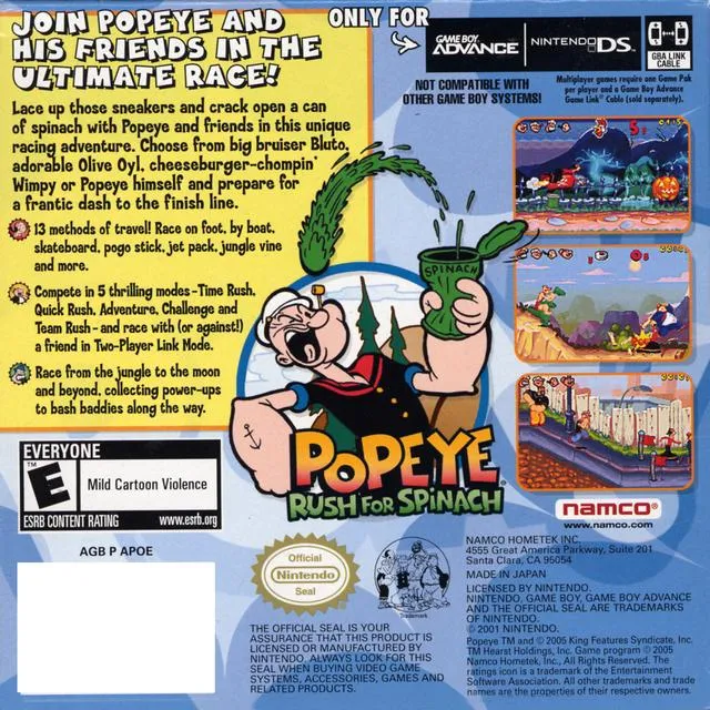 Popeye: Rush for Spinach box back